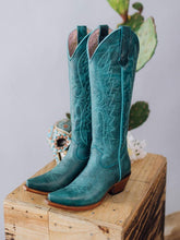 Turquoise Eagle Embroidered Knee High Western Boots With Snip Toe Zipper